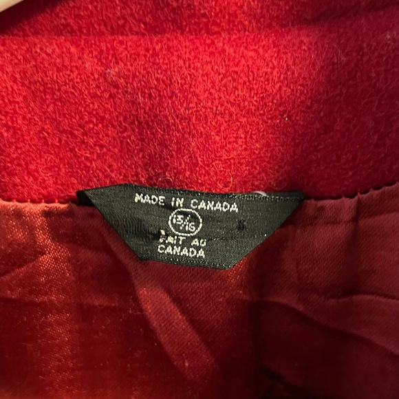 Vintage 80s Red Wool Coat Made in Canada Pea Coat Winter Holiday Puff Sleeve S/M - Picture 12 of 16